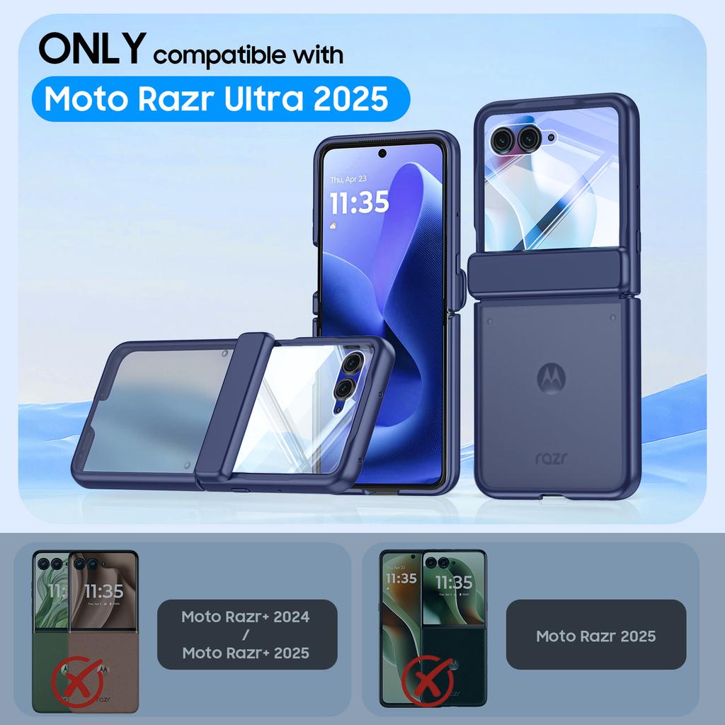 For Motorola Razr 60 Ultra Case,Hinge Protection,Built-in Screen Protector,Wireless Charging,Shockproof,Slim Rugged Protective Phone Case-Blue