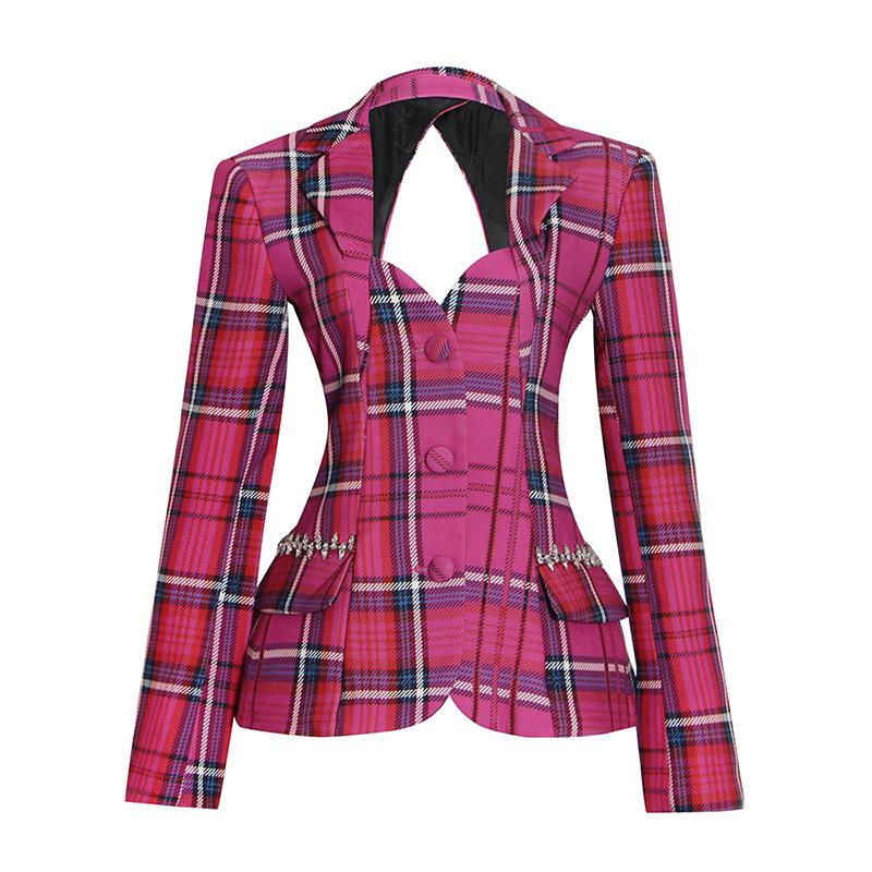Women's Spring 2025 Korean Square Collar Diamond Backless Suit Jacket