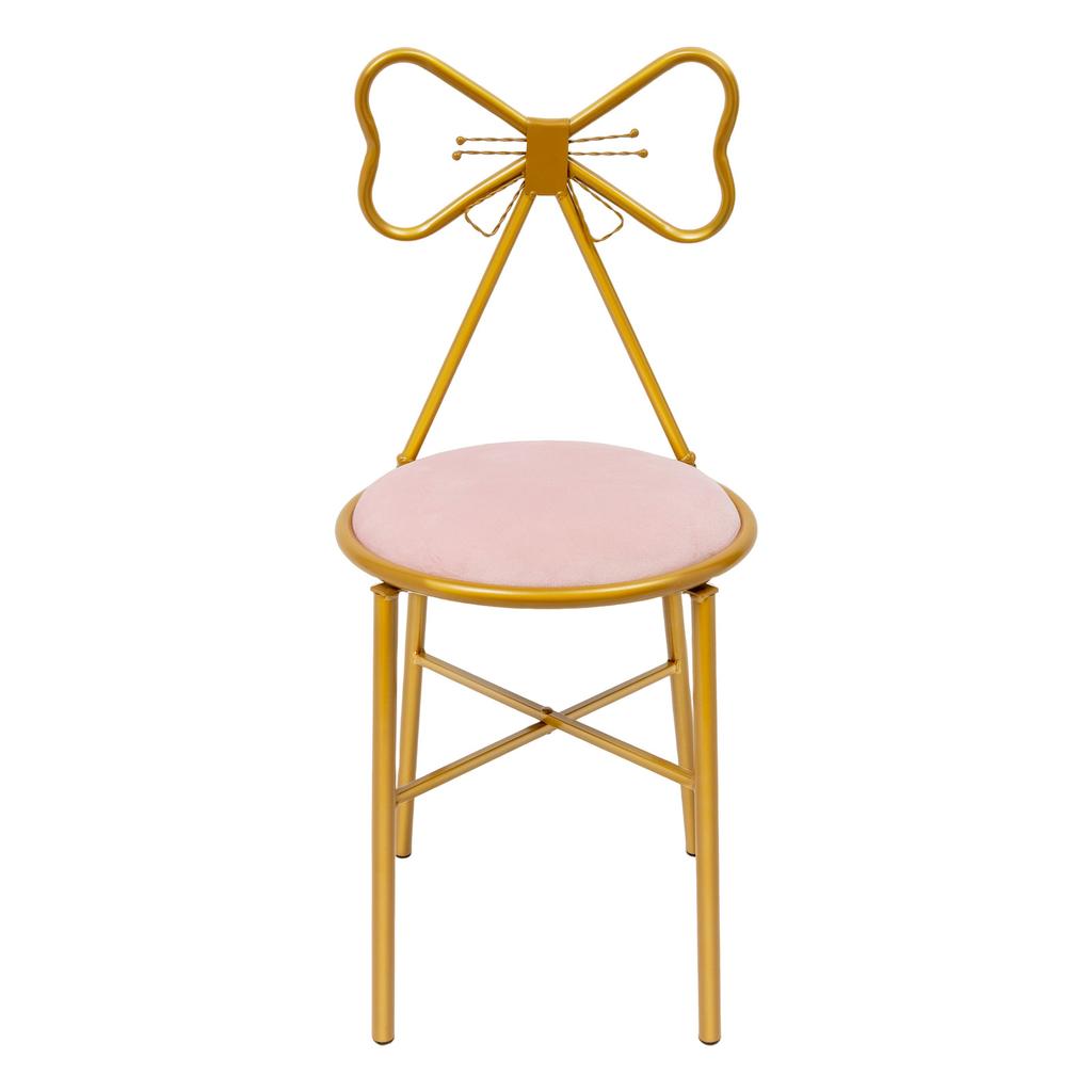 Light Pink Butterfly Backrest Chair, Girly Style Iron Desk Chair with Soft Cushion for Bedroom, Living Room, Cafe