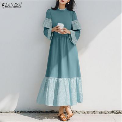Women Casual Round Neck Long Sleeve Loose Long Dress