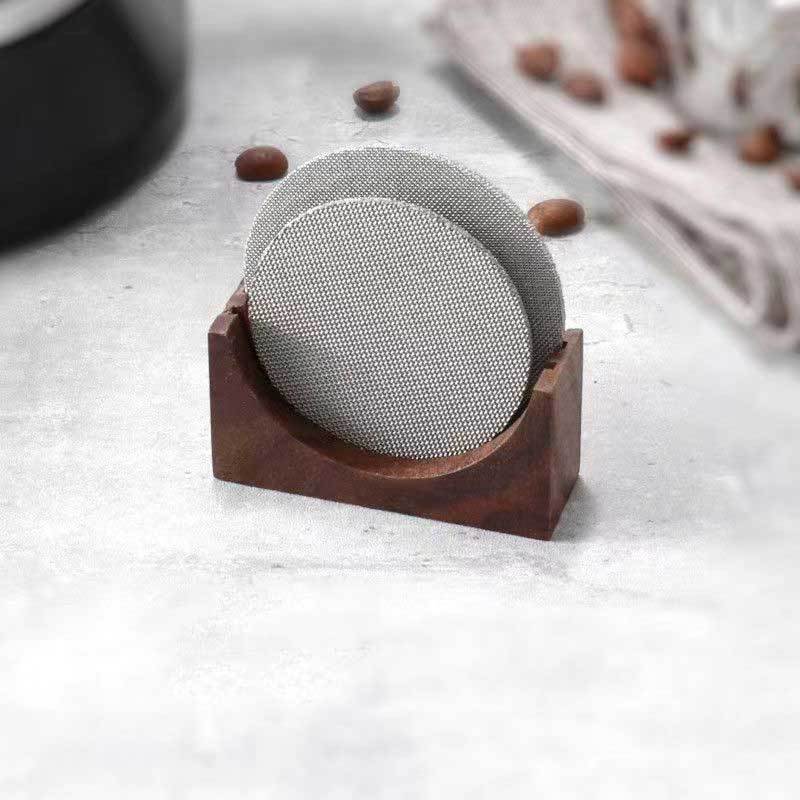 Espresso Coffee Puck Screen Stand, Reusable Wooden Walnut Stand for 51/53/58mm Espresso Portafilter Puck Screen