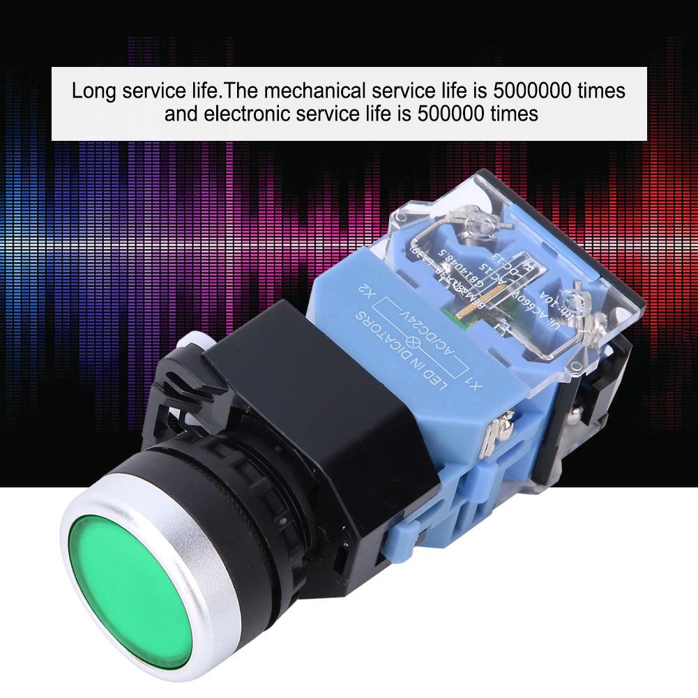 10 Pcs BEM38 11D Self Reset Flat Head Button Switch 1 On 1 Off Button Switch 22mm(Green Light)