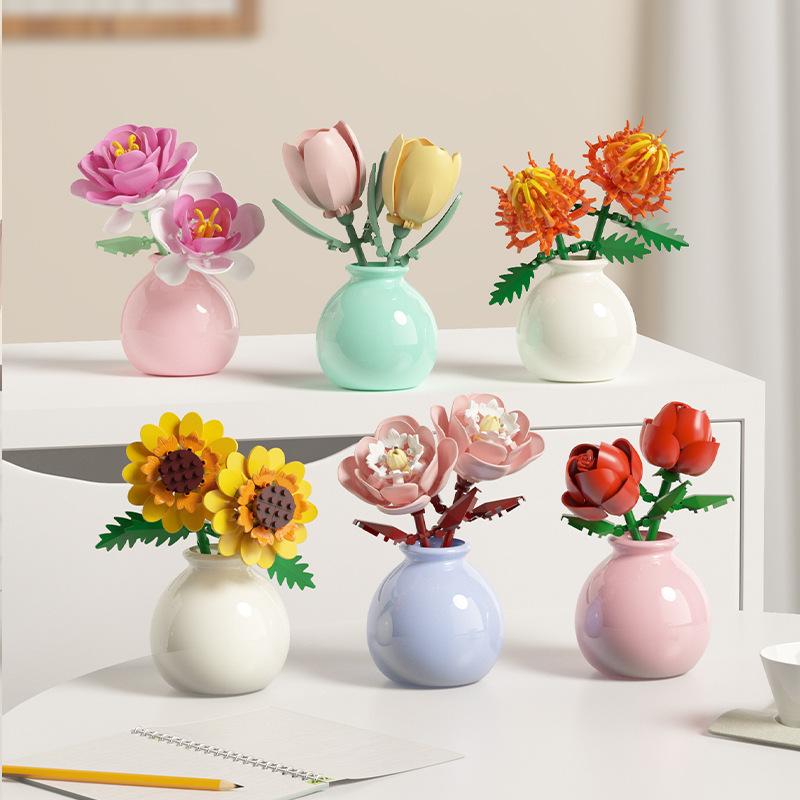 Blumenstrauß Mikro-Diamant Kleine Partikel Zusammengebaute Bausteine Erwachsene Mikro-Steine Konstrukteur-Set Mädchen Geschenk Mini-Spielzeug