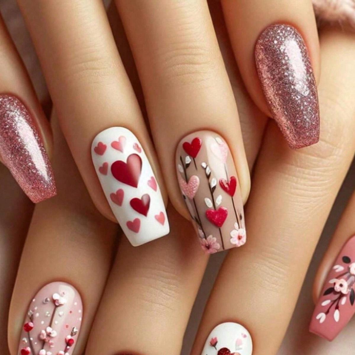 

Heart Design Solid Color Wearable False Nails - 24 Removable Nail Art Pieces