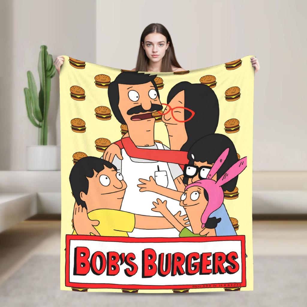 Super Warm Blankets Camping Anime Bobs Funny B-Burgers Throw Blanket Movie Flannel Bedspread For Home Decor Trend Sofa Bed Cover