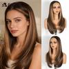 24 Inch 9x6 Ombre Brown Highlight Synthetic Lace Front Wig Pre-Plucked Glueless Heat Resistant Straight Layered Wig for Women