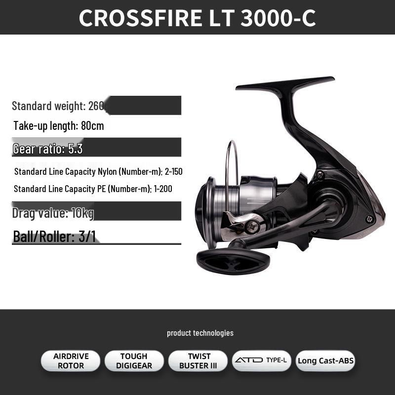 Спиннинговая катушка Daiwa 26 Crossfire LT с металлической шпулей для дальнего заброса приманки.