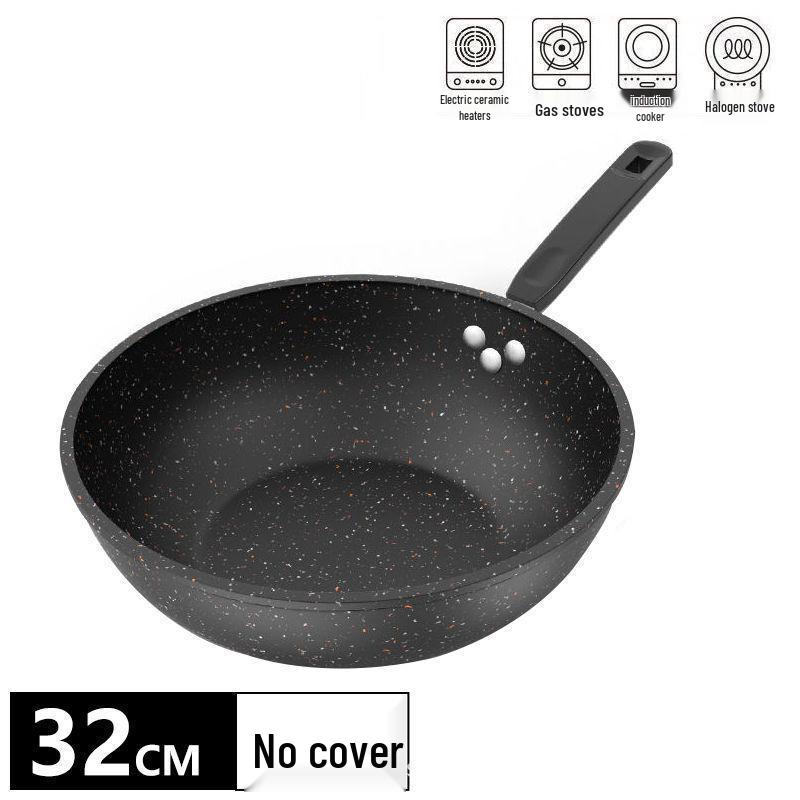 Non-Stick Maifan Stone Wok - Oljefri Stekpanna för Gas- & Induktionsspisar, Universell Design med Platt Botten