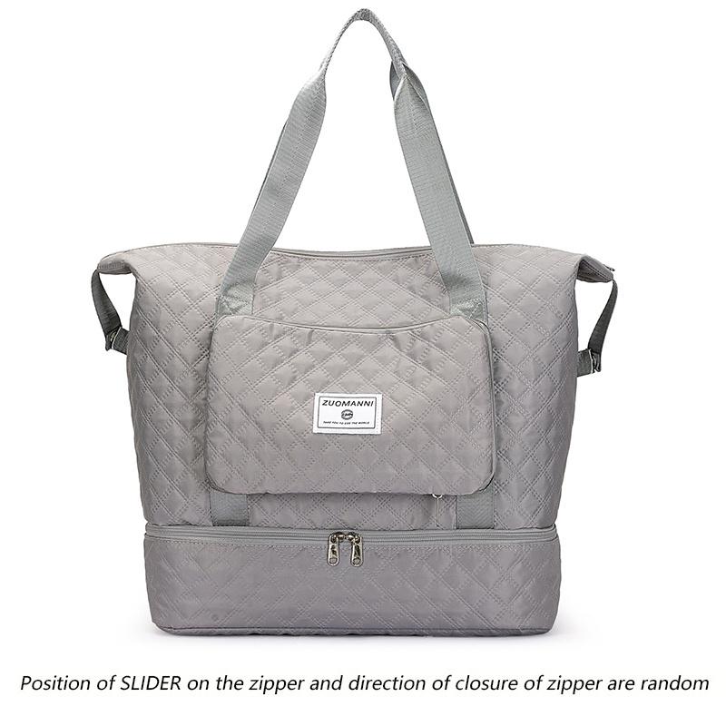 Foldable Travel Bag with Wet/Dry Separation, Quilted Design, Large Capacity, Multiple Compartments, Zipper Closure