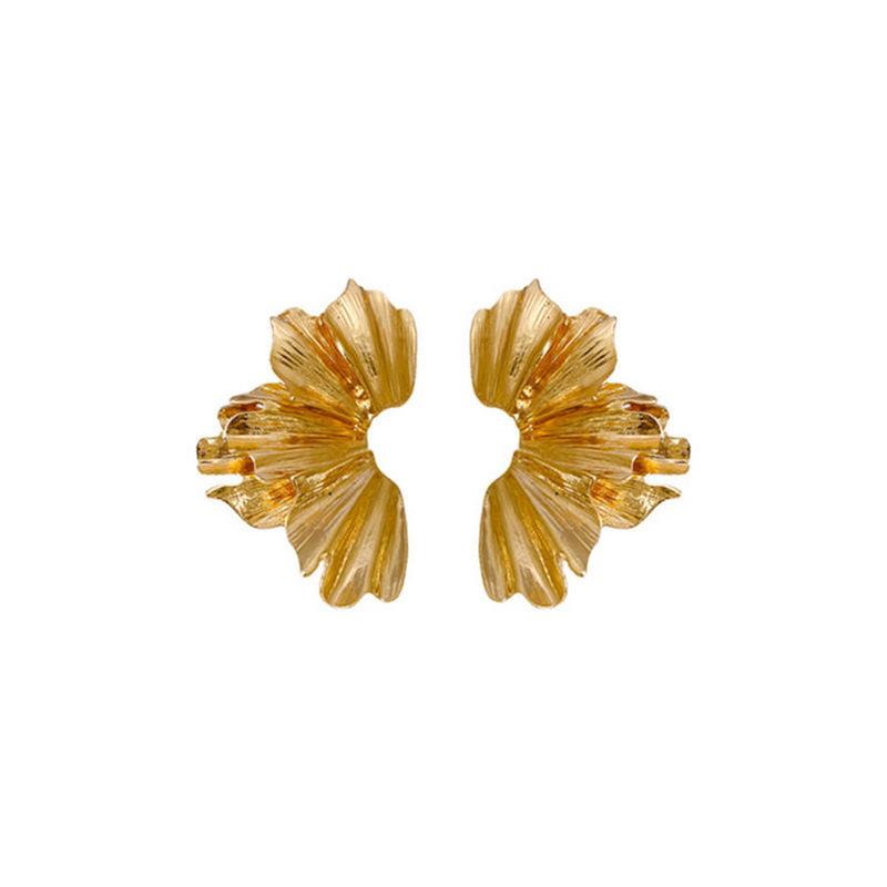 Metal flower fan-shaped pleated geometric earrings, European and American exaggerated cold wind studs, niche design earrings