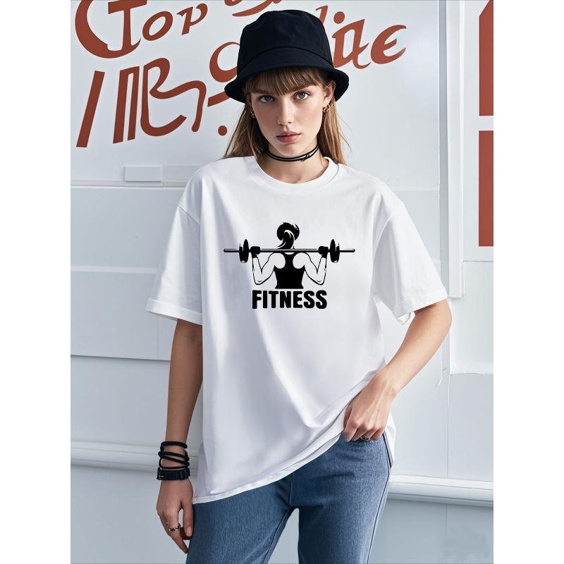 Fitness Time  Print Women s Round Neck Casual Versatile Fashion Trend Pure T-Shirt S белый