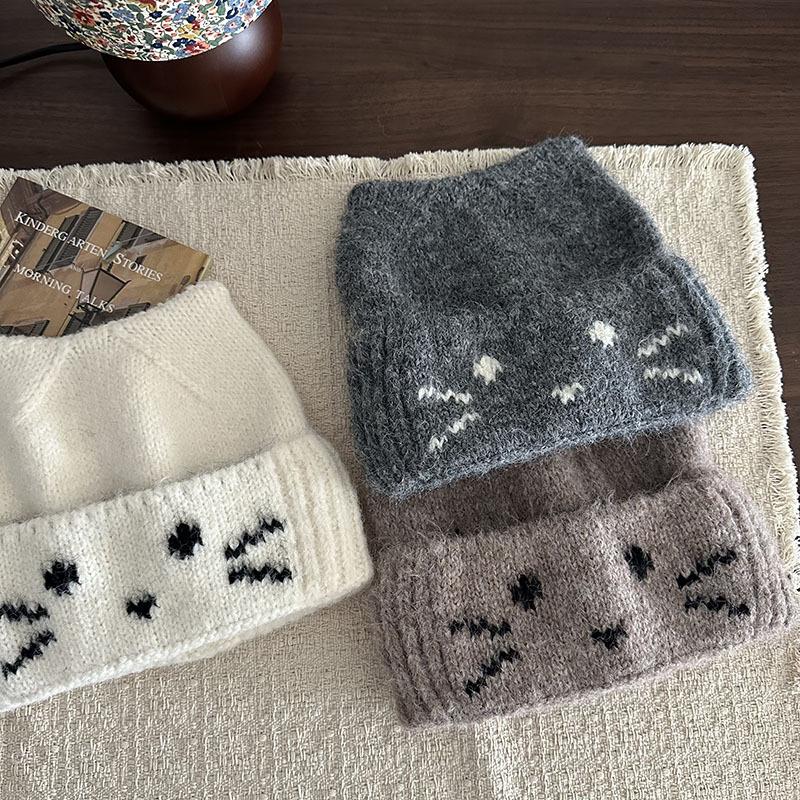 * Children's Fun * Korea's New Kitten Jacquard Wool Hat In Autumn and Winter, Daily Warm Big Head Circumference Knitted Hat
