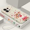 Cute Christmas Elk Printed Lanyard Phone Case For Xiaomi Redmi Note 14 13 12 Pro Note 13 14 Pro Plus 5G 13 13C 4G 11 10 Pro Silicone Cover