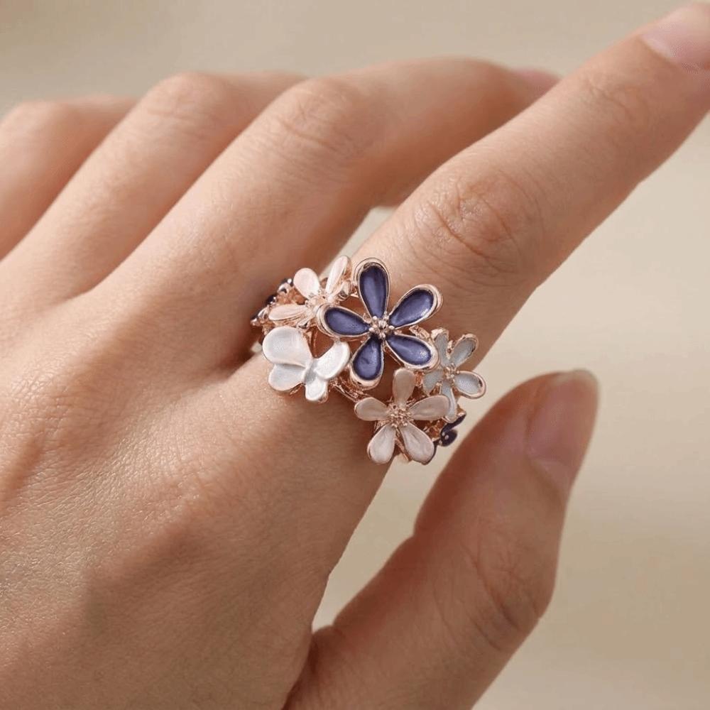Painting Oil Stretch Ring Petal Opening Ring All-match Flower Ring Girl