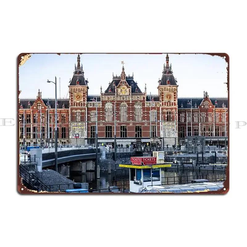 Amsterdam Centraal Station Metal Plaque Retro Decoration Designer Wall Decor Create Tin Sign Poster 20x30cm(7.8x11.8inch)