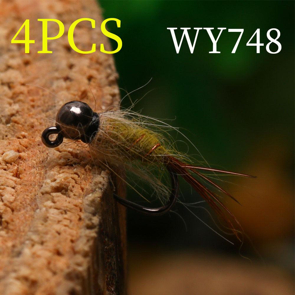 

4 шт. #12#14 Нимфа для джига Мокрая мушка Головка с вольфрамовой бусинкой Без бородок Быстро тонущая Евро нимфа Муха Приманки для ловли форели