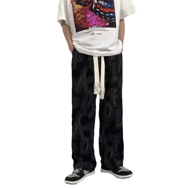 Herren Kordhose mit Allover-Print, weitem Bein - Trendiger Casual Hong Kong Stil