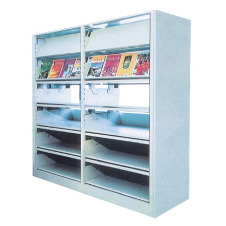 4-Layer Single-Sided Steel Magazine, Newspaper, and Book Rack Cabinet with Lower Shelf