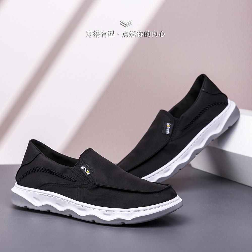 Men'S Canvas Shoes Cloth Shoes Trend Casual Breathable Flat Bottom Wear-Resistant One-Pedal Lazy Shoes Men'S Shoes