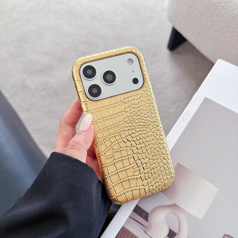 

New Gold Crocodile Pattern Semi-Wrapped Oil Edge Case for iPhone 17 Air, 16 Pro, 15/14/13. iPhone 15 Pro золотой