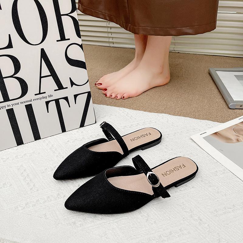 Fashion New Fashion Shallow Slippers Women Sandals Black Pointed Shoes Women Flats Casual Shoes Sandalias De Mujer Flat Slippers