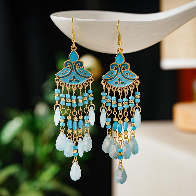 Fashion Ethnic Vintage Bohemian Waterdrop Drop Dangle Tassel Earrings Woman Beads Handmade Female Jewelry Wedding Earrings Gift