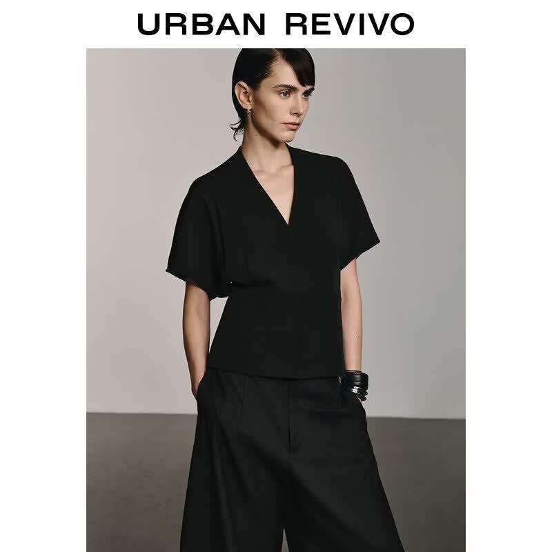 UR Urban Series 2026 Summer V-Neck Pleated Open-Front Shirt M