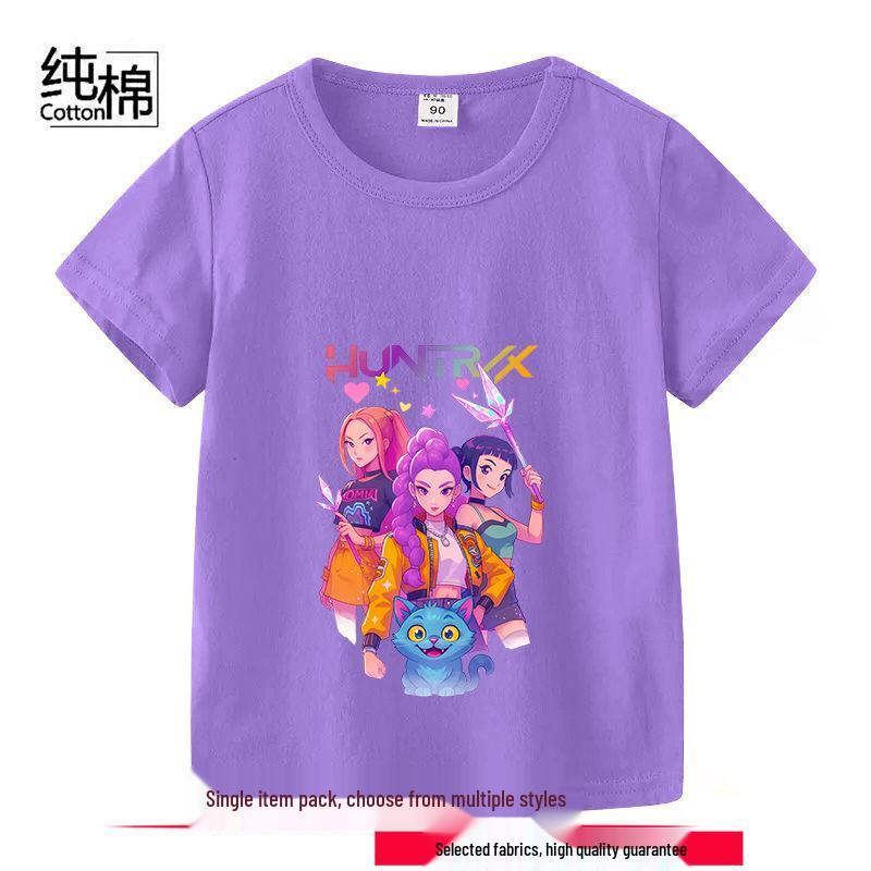 K-POP Demon Hunter Girl Group Unisex Cotton T-Shirt - Kids' Summer Short Sleeve Round Neck Top