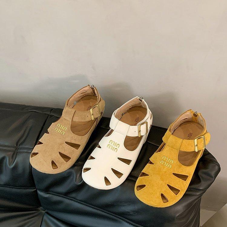 Soft leather version~ Baotou sandals women's 2025 summer new Roman women's shoes Korean versatile hollow beach pig cage shoes