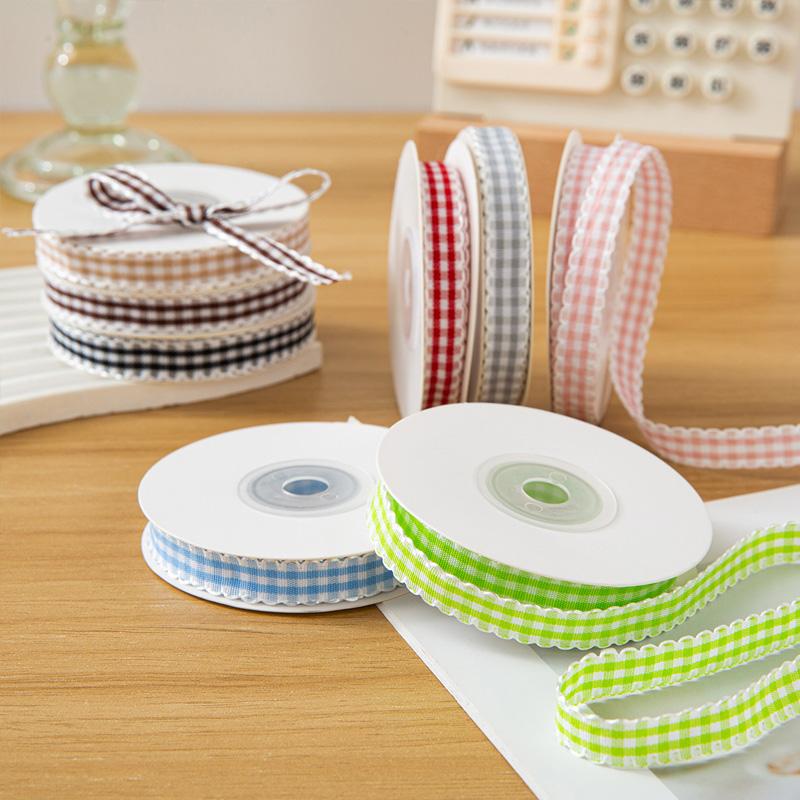 10yards/Roll Wave Edge Candy-Colored Plaid Ribbon 1CM Lace Checkered DIY Hair Accessories Gift Cake Box Decor Bouquet Bow