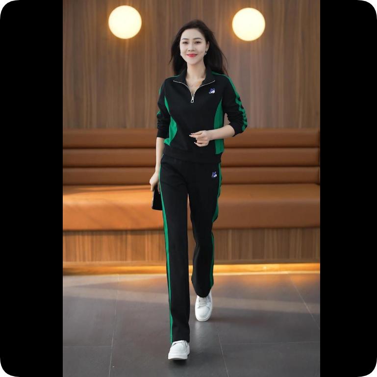 Casual Sports Suit Women's Spring and Autumn Fashion Western Style Slimming Stand-up Collar Sweater Wide-leg Pants Two-piece Suit