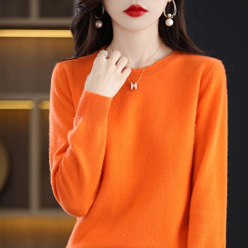 

Женский вязаный свитер осень-зима мода О-образный вырез пуловер теплая одежда M оранжевый