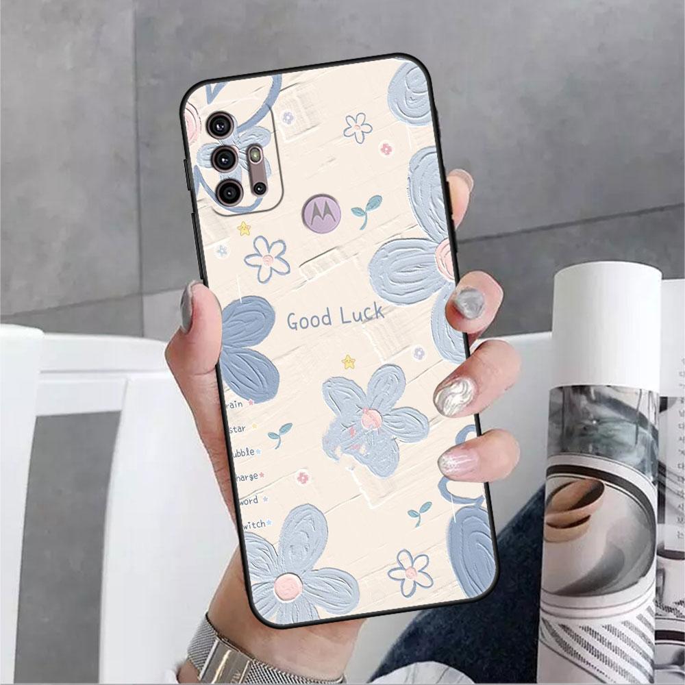 Case For Motorola G30 G60 G22 G9 Play G82 G52 G8 G9 G50 One Fusion Edge 20 Black Soft Phone Capas Flower Cute