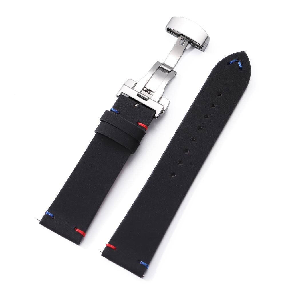 18mm 20mm 22mm Stitching Cowhide PU Strap for Seiko for Omega Vintage Calfskin Watchband Butterfly Buckle for Men Wrist Bracelet