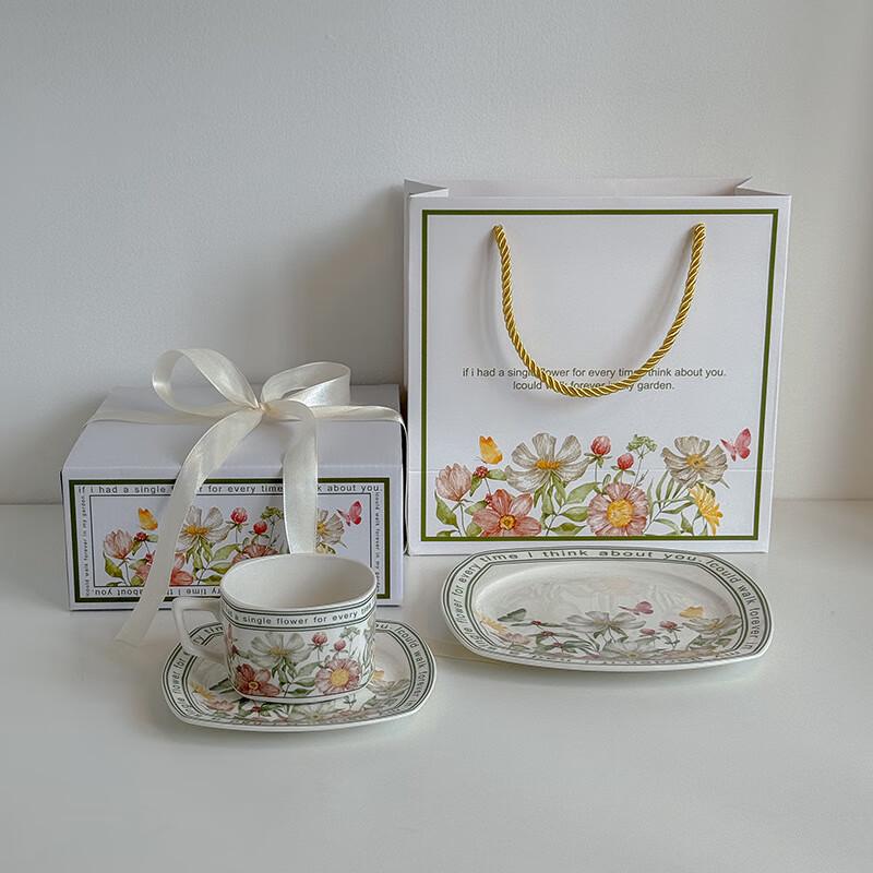 Sunflower Ceramic Coffee Cup and Saucer Set with Dessert Plate