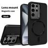 For Magsafe Magnetic Wireless Charging Car Phone Case For Samsung S24 Ultra S23 Ultra Plus Lens Holder Shockproof Back Cover