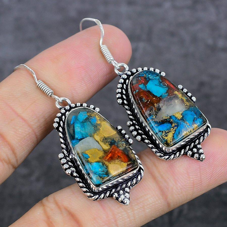 Pierre gemme d'huître épineuse Bijou fait main en argent sterling 925 Boucle d'oreille 2,17" K3T15