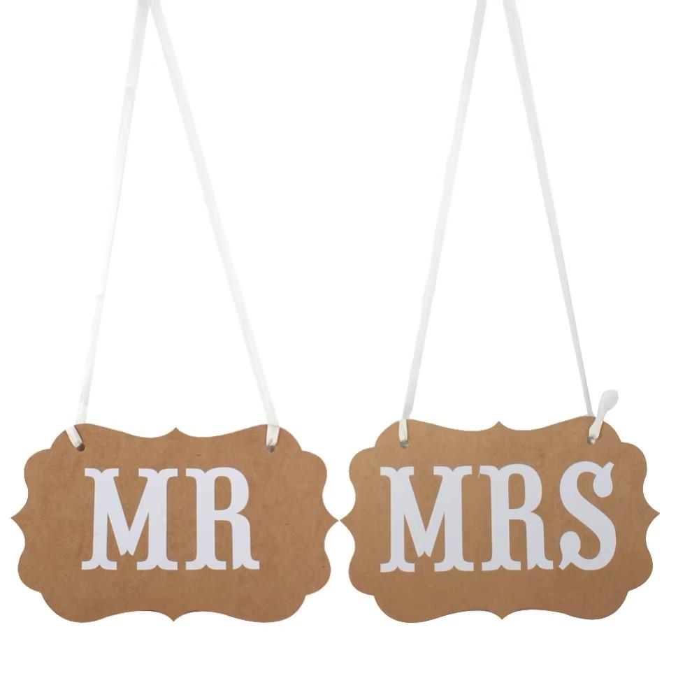 MR & MRS Kraft Paper Board With Ribbon Photo Props Chair Signs Wedding Decor Letter Sign Event Party  Decoration Supplies