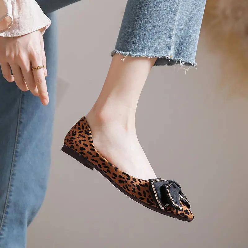 Shoes for Women with Bow Pointed Toe Low Heel Elegant Dress Non Slip Genuine Mark High Quality Fashion Vacation Woman Flats Shoe