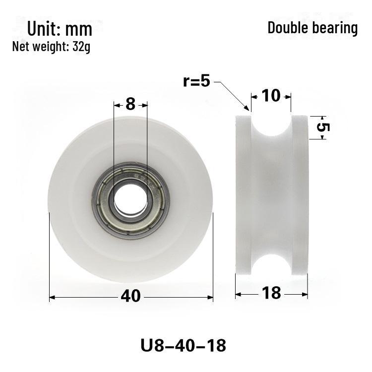 608 Rubber-Coated U-Groove Bearing Pulley for Doors, Windows, Drawers, and Wire Guides