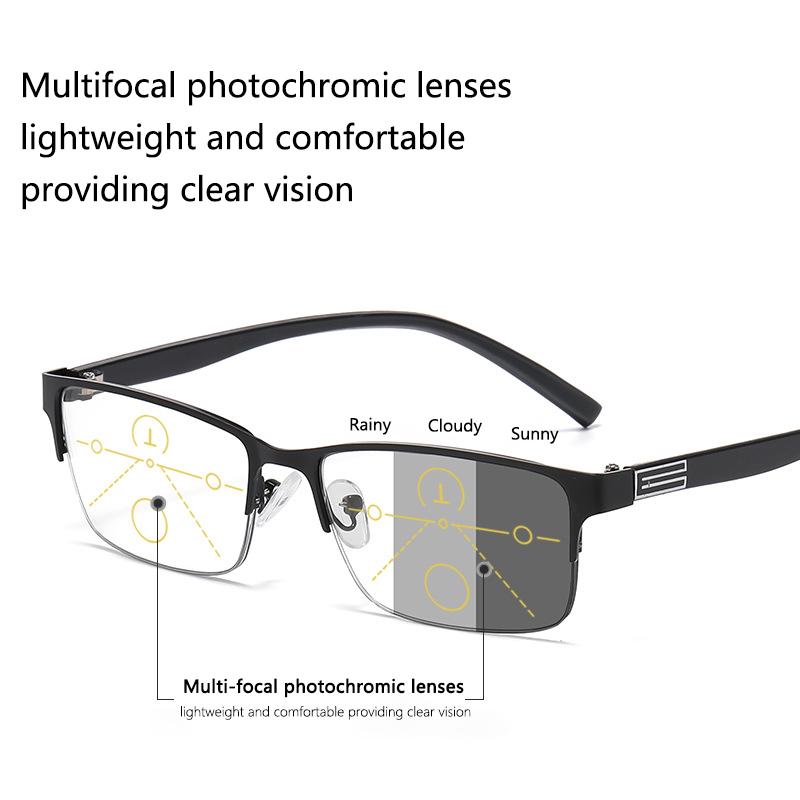 Color-changing men's semi-rimmed business style glasses frames for presbyopia correction