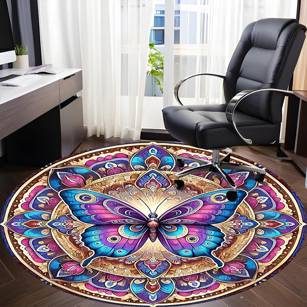 1pc Butterfly Mandala Artwork Chair Carpet for Office, Soft, Non-Slip Polyester Mat, Office, Living Room, Bedroom, Durable Polyester yy251207203