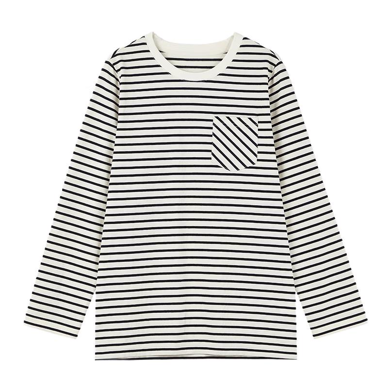 Qiusi Yiren Striped Long Sleeve Round Neck Top S