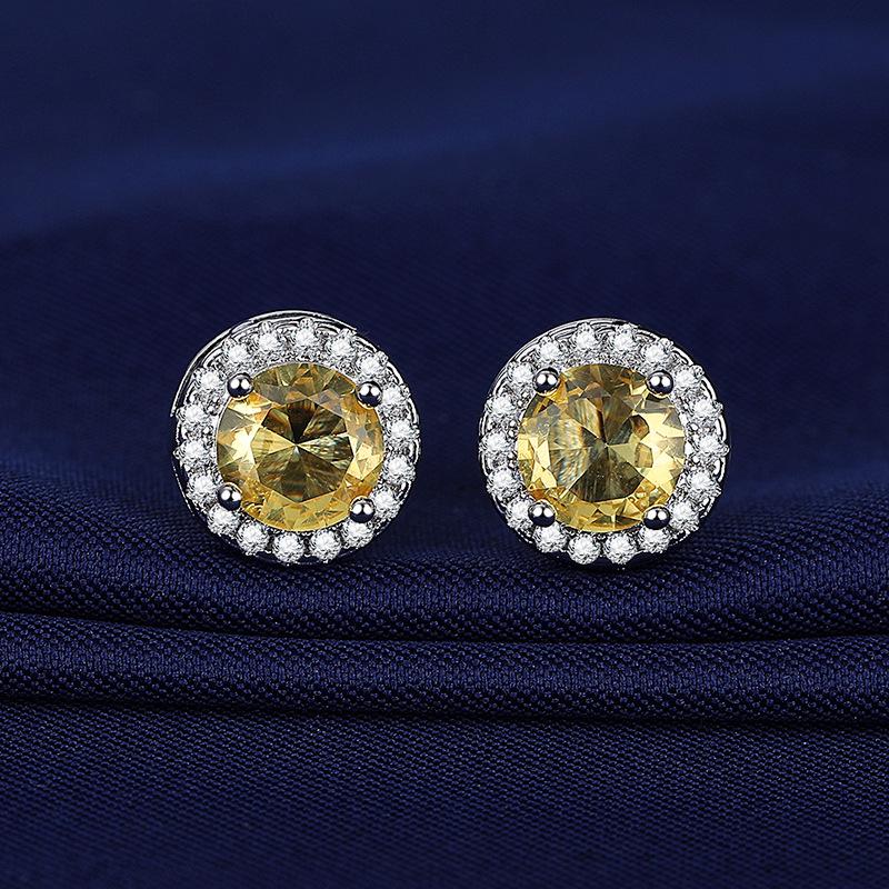 Copper-Plated White Gold Zircon Stud Earrings - Women's Colored Gemstone Jewelry