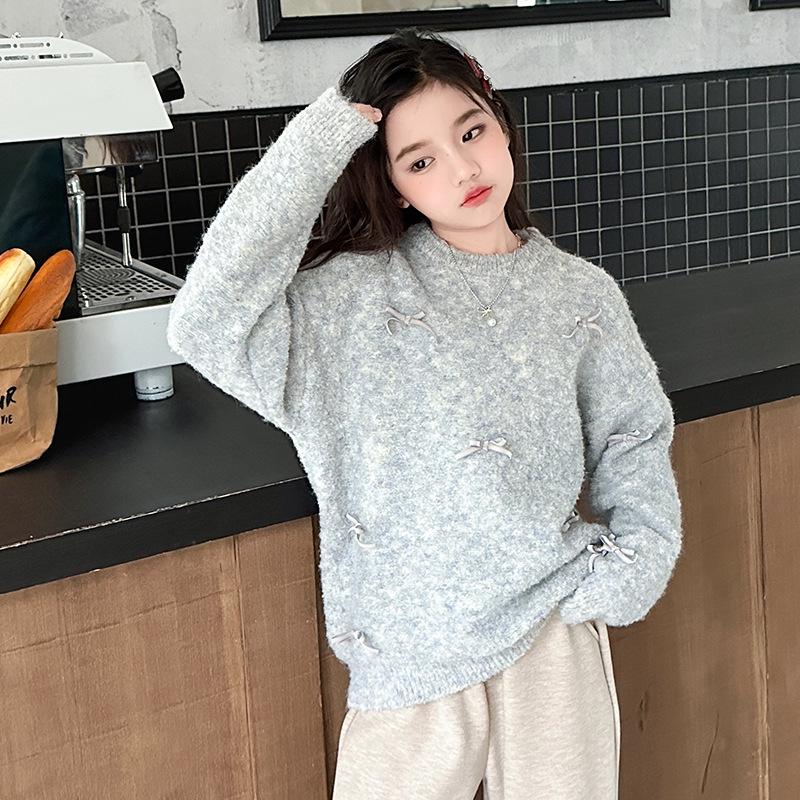 

Autumn 2025 Girls Cute Bow Knit Sweater - Sweet & Trendy for Kids 120 cm синий