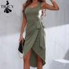 TIFICY Damenmode Sommer Frühling Einfarbiger Druck Ärmellos Quadratischer Kragen Hohe Taille Freizeitkleider