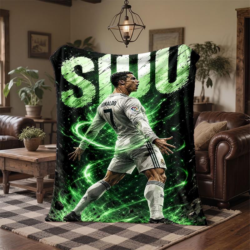 Cristiano Ronaldo Theme Fleece Blanket Cozy Soft Plush Blanket For Bedroom Couch Travel