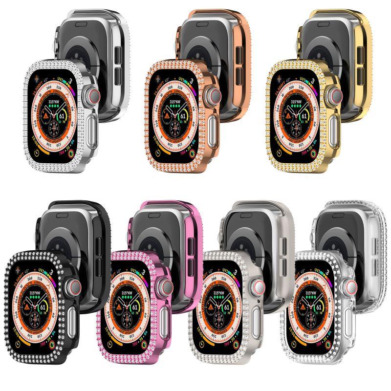 Bling PC Case For Apple Watch10 42mm 46mm Double Row Diamond Crystal iWatch Series 10 PC Protective Cover Watch Strap Protector Band