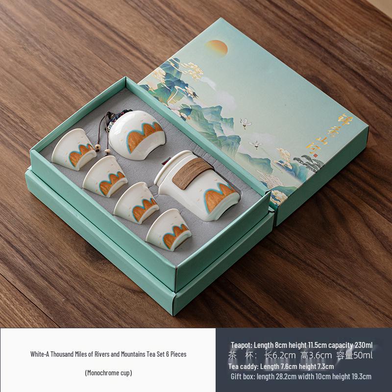 Thousand Li Mountains & Rivers Kung Fu Tea Set Gift Box - Cultural Souvenir with Custom Logo