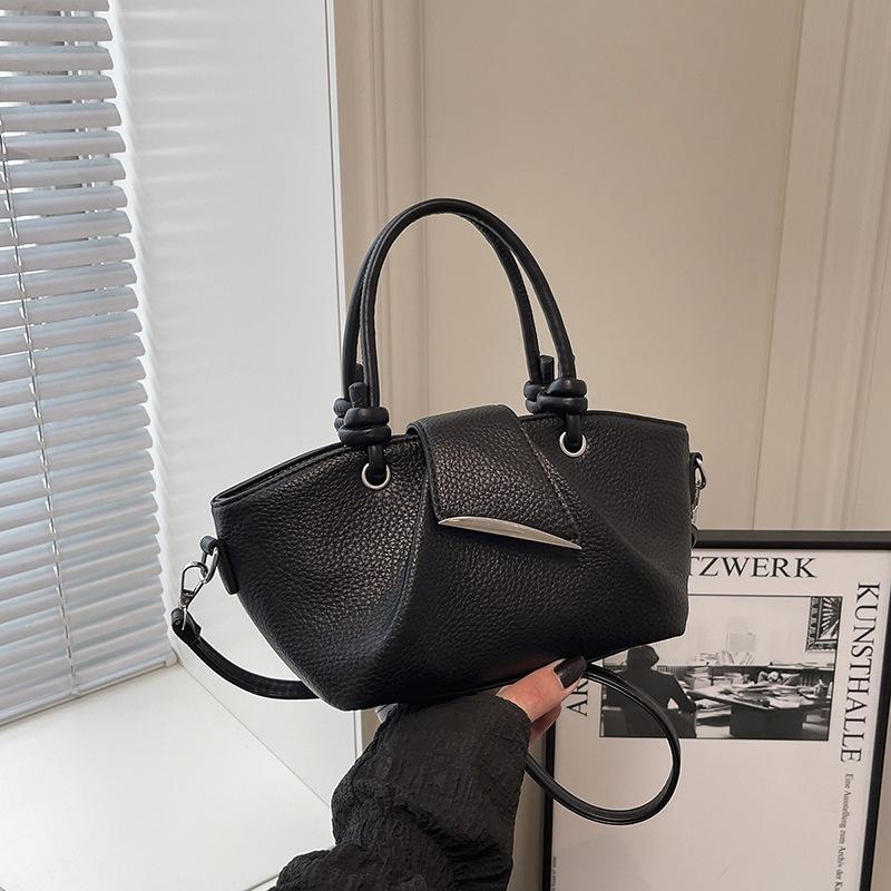 

Новая портативная простая плиссированная портативная сумка-тоут модный нишевый дизайн узор личи сумка-мессенджер женская чёрный